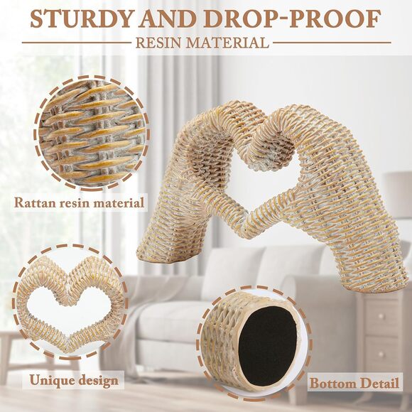 Gold Heart Hands Sculpture Room Decor Living Bedroom Bookshelf Gift for Mom Dad - Picture 4 of 7